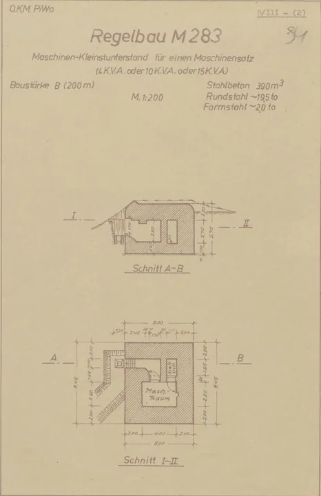 Bunkertegning af M283 – Lille maskinbunker
