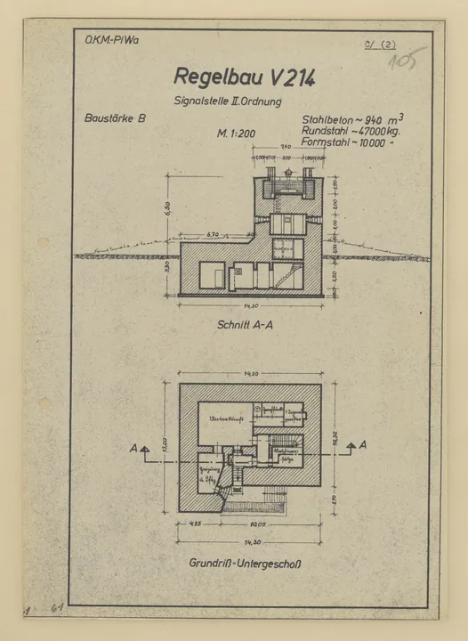 Bunkertegning af V214 – Lille marine signaleringsbunker