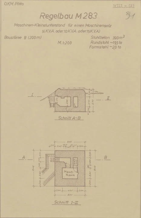 Bunkertegning af M283 – Lille maskinbunker