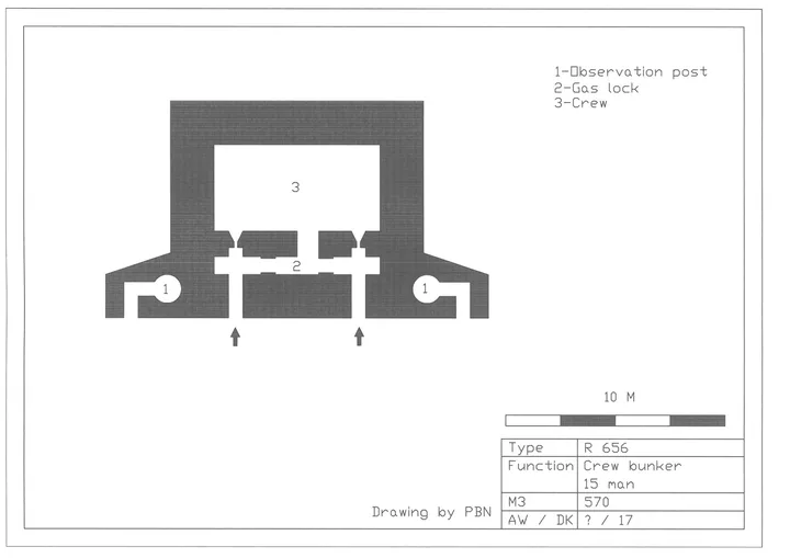 Bunkertegning af 656 – Mandskabsbunker til 15 mand
