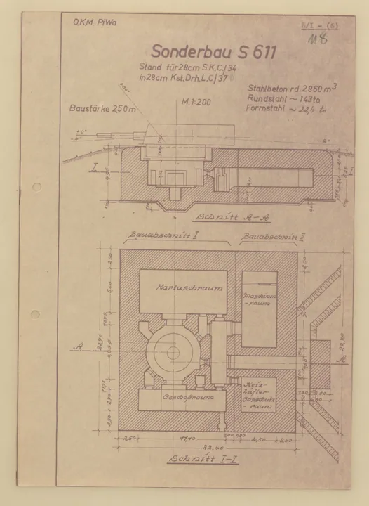 Bunkertegning af S611 – Bunker til 28cm SKC/34
