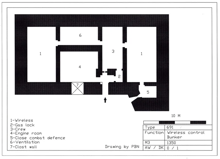 Bunkertegning af 691 – Radiosender bunker til 'High command' enheder