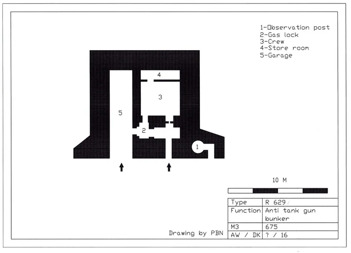 Bunkertegning af 629 – Anti-tank kanon bunker med grav