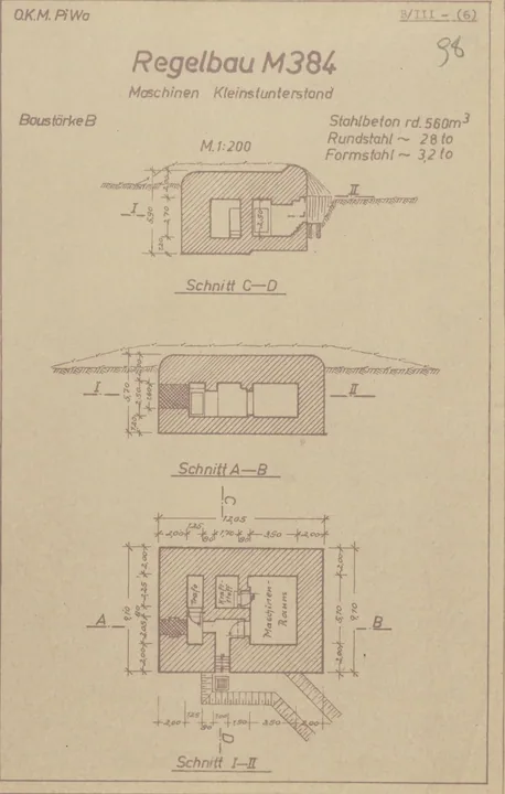 Bunkertegning af M384 – Maskineri bunker til 2 dieselgeneratorer på 68kVA og transformator