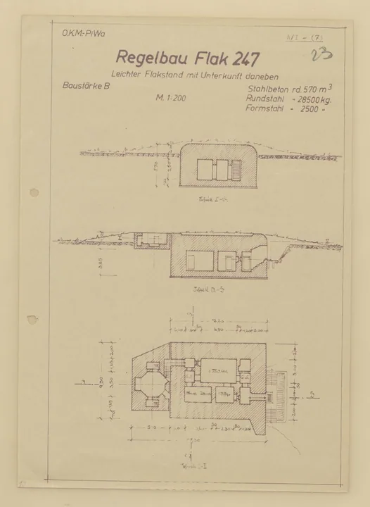 Bunkertegning af Fl247 – Bunker til let antiluftskyts kanon