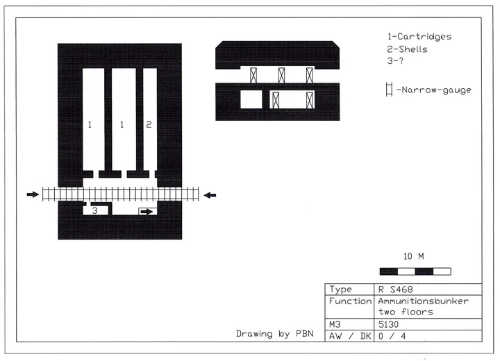 Bunkertegning af S468 – Ammunitionsdepot til 24 - 40,6cm batteri