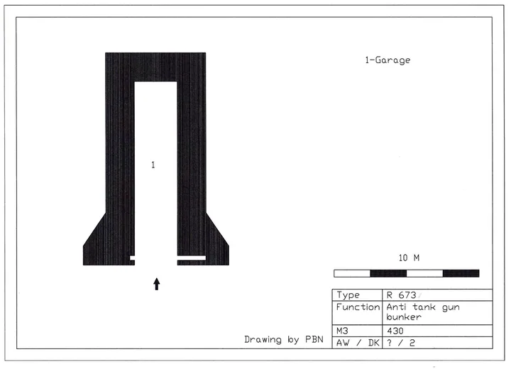 Bunkertegning af 673 – Kanonbunker II uden anneks