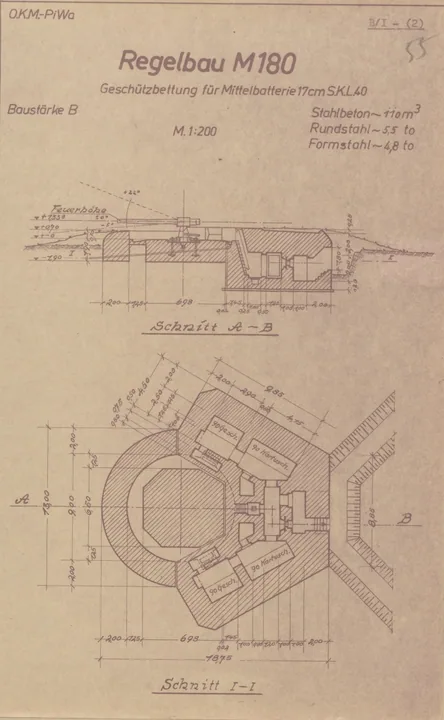Bunkertegning af M180 – Stilling til mellem batteri 17cm SKL/40