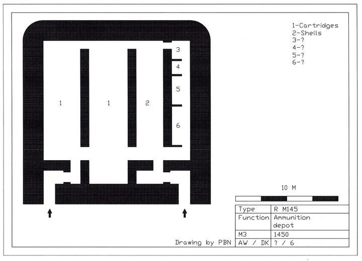 Bunkertegning af M145 – Ammunitionsdepot til 12,7 - 17cm ammunition