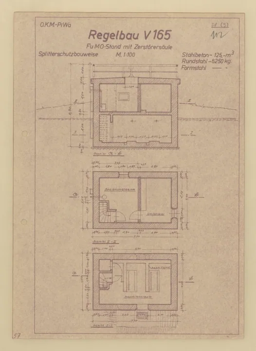 Bunkertegning af V165 – Bunker til positions- og afstandsbestemmelse