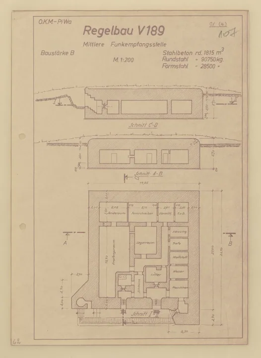 Bunkertegning af V189 – Mellemstor radiomodtagelsesbunker