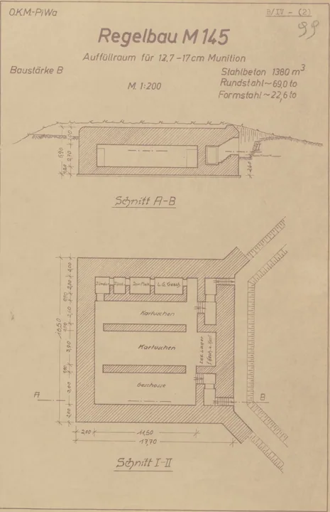 Bunkertegning af M145 – Ammunitionsdepot til 12,7 - 17cm ammunition