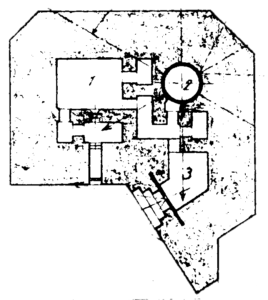 Plantegning af Regelbau 114a – Bunker med 6-hullers skydeskårstårn
